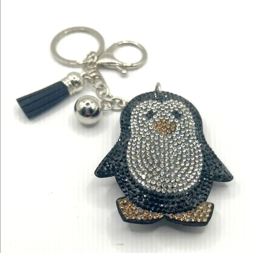 Black and Silver Crystal Penguin Key Holder Purse Charm